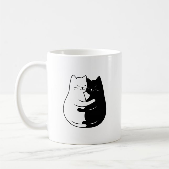 Cute Minimalist Black & White Cat Love Design Kaffemugg (Vänster)