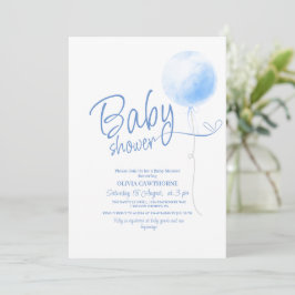 Cute Minimalist Blue Balloon Boy Shower Inbjudningar