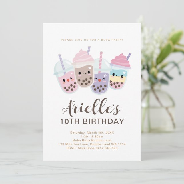 Cute Minimalist Boba Bubble Mjölk Tea-inbjudan Inbjudningar (Stående Fram)