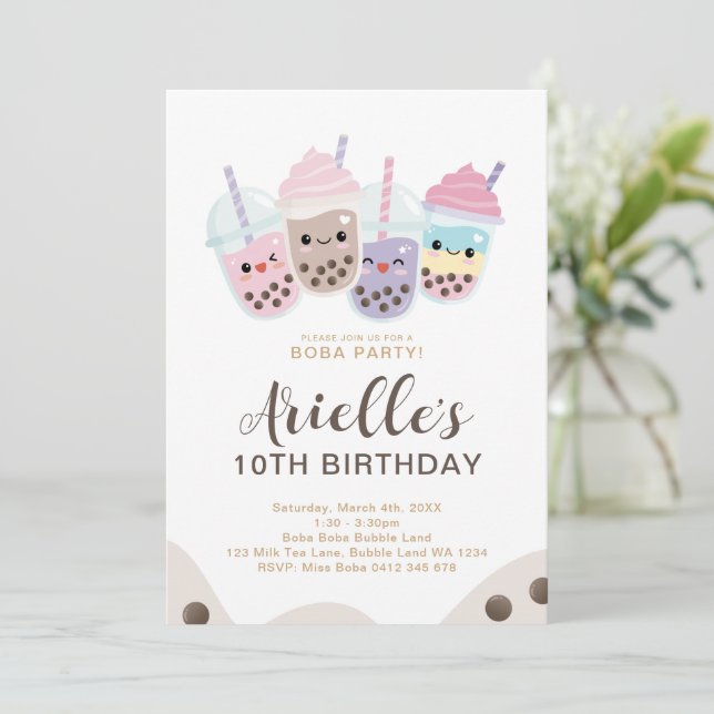 Cute Minimalist Boba Bubble Mjölk Tea Inbjudningar (Stående Fram)