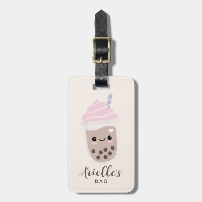 Cute Minimalist Boba Bubble Tea Bagagebricka (Vertikal Framsida)