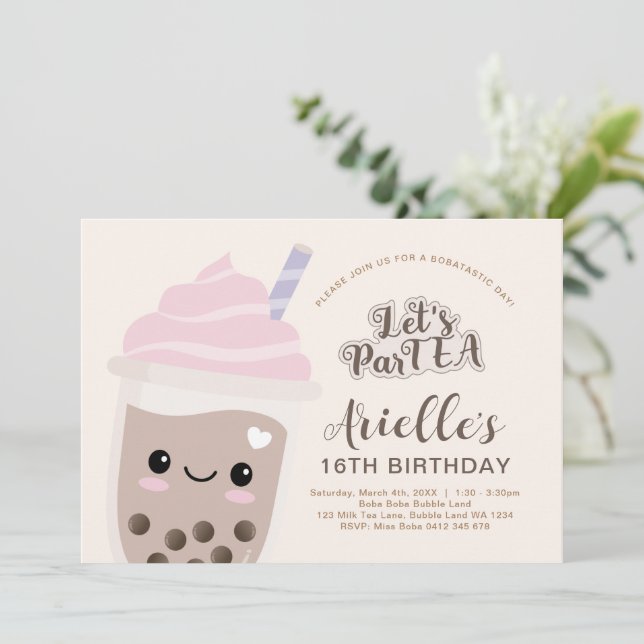 Cute Minimalist Boba Bubble Tea Birthday Inbjudningar (Stående Fram)