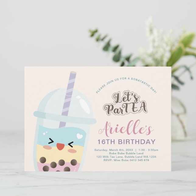 Cute Minimalist Boba Bubble Tea Birthday Inbjudningar (Stående Fram)
