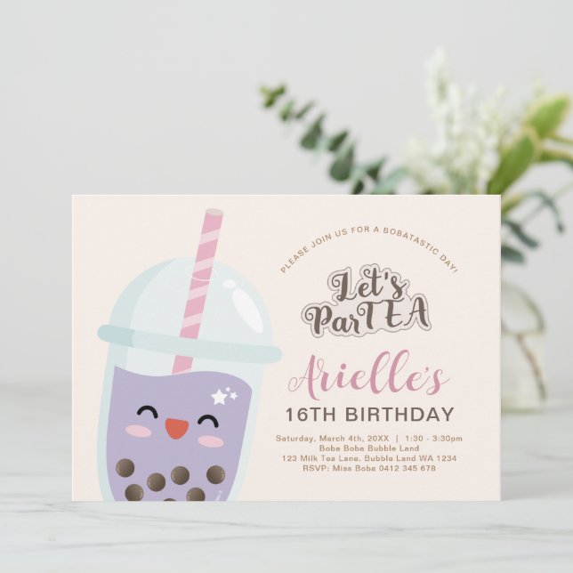 Cute Minimalist Boba Bubble Tea Birthday Inbjudningar (Stående Fram)