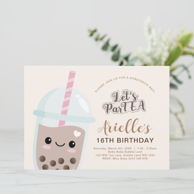 Cute Minimalist Boba Bubble Tea Birthday Inbjudningar (Stående Fram)