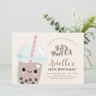 Cute Minimalist Boba Bubble Tea Birthday Inbjudningar