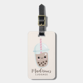 Cute Minimalist Boba Bubble Tea Luggage Tagg Bagagebricka