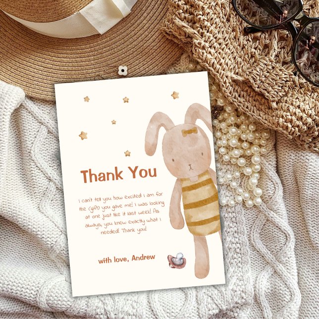 Cute Minimalist Boho Bunny Leksak Baby Shower Tack Kort (Cute Minimalist Boho Bunny Toy Baby Shower Thank You Card)