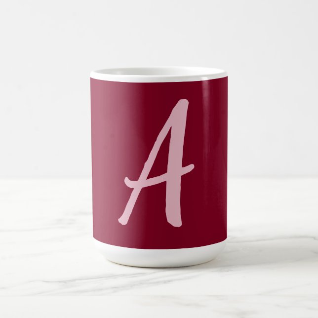 Cute Minimalist Burgundy Red Calligraphy Monogram Kaffemugg (Center)