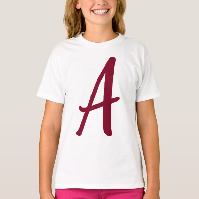 Cute Minimalist Burgundy Red Calligraphy Monogram T Shirt (Framsida)