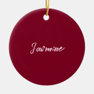 Cute Minimalist Burgundy Red Calligraphy Own Namn Julgransprydnad Keramik