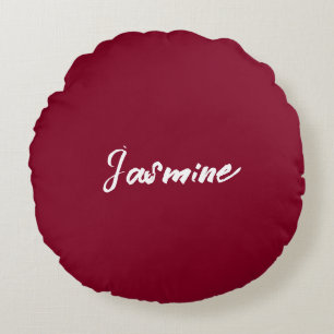 Cute Minimalist Burgundy & White Calligraphy Namn Rund Kudde