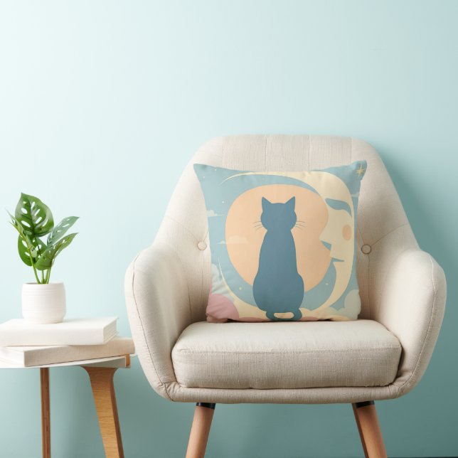 Cute Minimalist Cat on Crescent Måne Pillow - tidi Kudde (Stol)