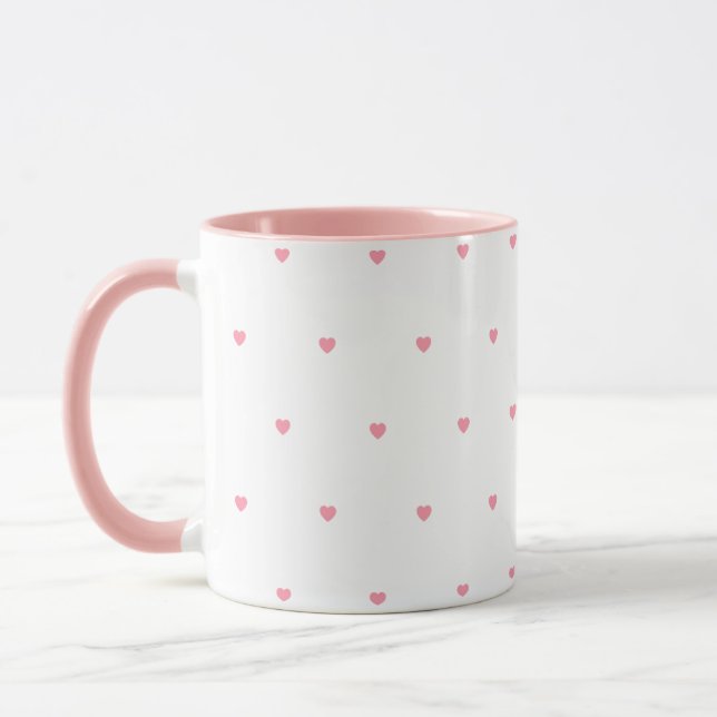 Cute Minimalist Coffee Mugg Tiny Rosa Hearts Girly (Vänster)