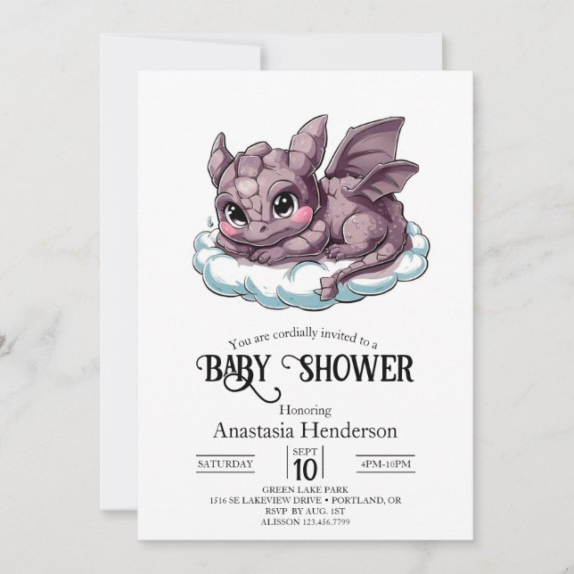 Cute Minimalist Digital Dragon Baby Shower Inbjudningar (Framsida)