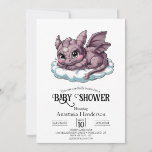 Cute Minimalist Digital Dragon Baby Shower Inbjudningar