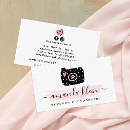 Cute Minimalist Fotograf Camera Black & Rosa Visitkort