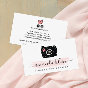 Cute Minimalist Fotograf Camera Black & Rosa Visitkort