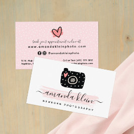 Cute Minimalist Fotograf Camera Black & Rosa Visitkort