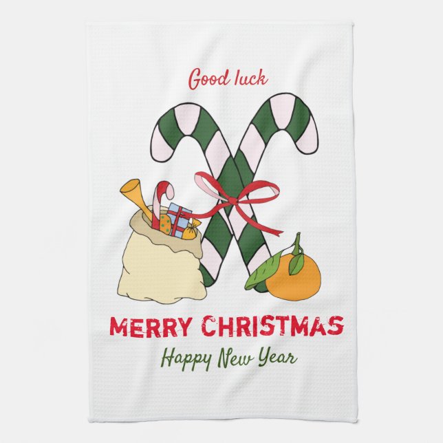 Cute Minimalist jul och nyår Lycklig Kökshandduk (Vertikal)