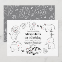 Cute Minimalist Jungle Safari Animals 1:a födelsed