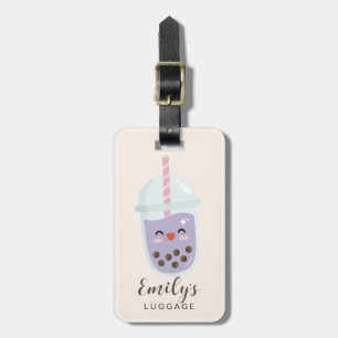 Cute Minimalist Lila Boba Bubble Tea Luggage Tagg Bagagebricka