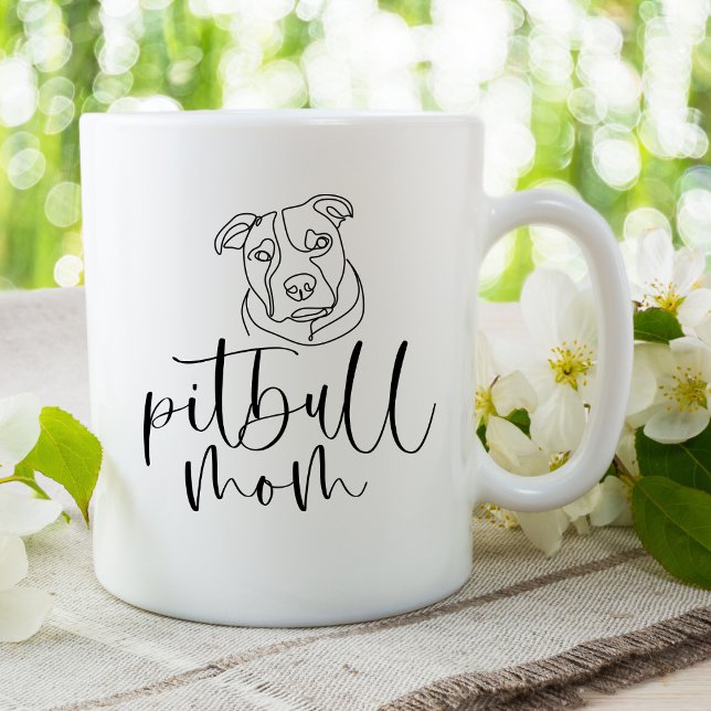 Cute Minimalist Line Art Pitbull Mamma Kaffemugg (Skapare uppladdad)