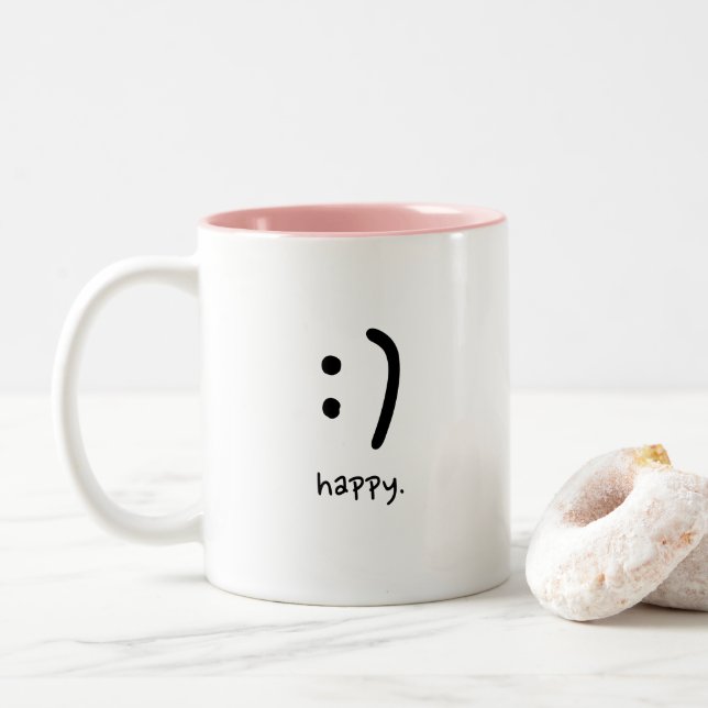Cute Minimalist Lycklig Text Personlig Två-Tonad Mugg (Med munk)