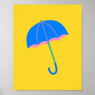 Cute Minimalist Parbrella Illustration in Gult Poster
