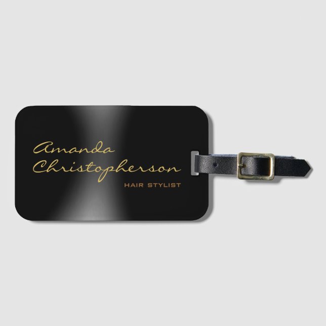 Cute Minimalist Plain Modern Calligrapy Black Bagagebricka (Framsida horisontal)