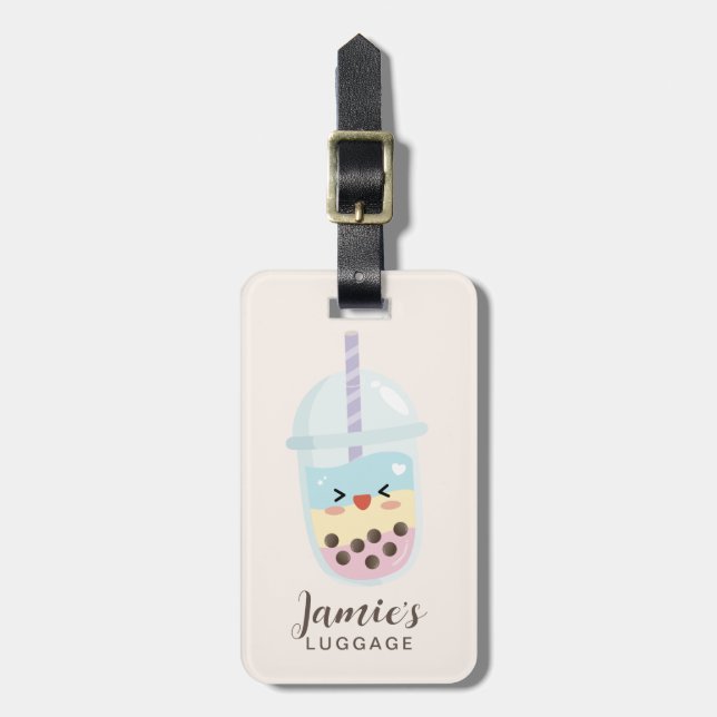 Cute Minimalist Rainbow Boba Bubble Tea Bagagebricka (Vertikal Framsida)