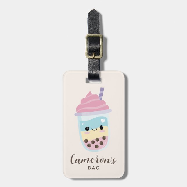 Cute Minimalist Rainbow Boba Bubble Tea Bagagebricka (Vertikal Framsida)