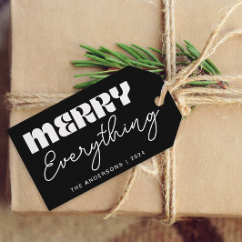Cute Minimalist Retro Merry All Black Presentetikett