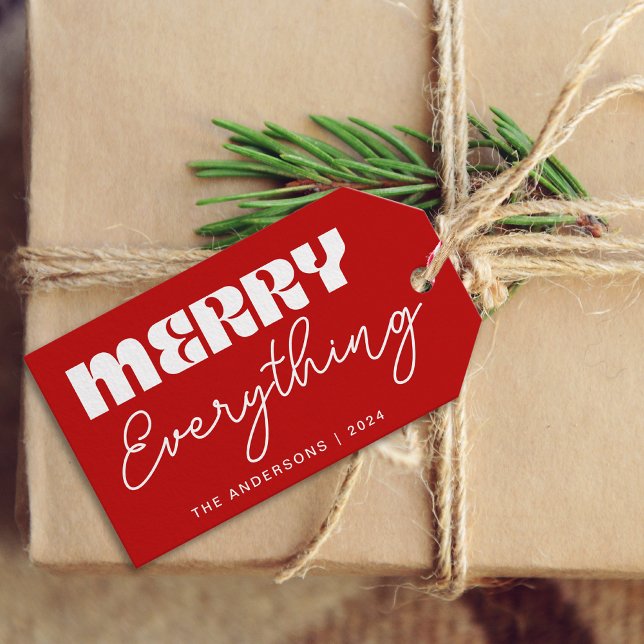 Cute Minimalist Retro Merry All Red Helgdag Presentetikett (Skapare uppladdad)