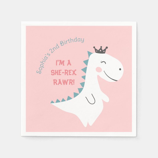 Cute Minimalist  Rosa Dino Dinosaur Birthday Pappersservett (Framsidan)