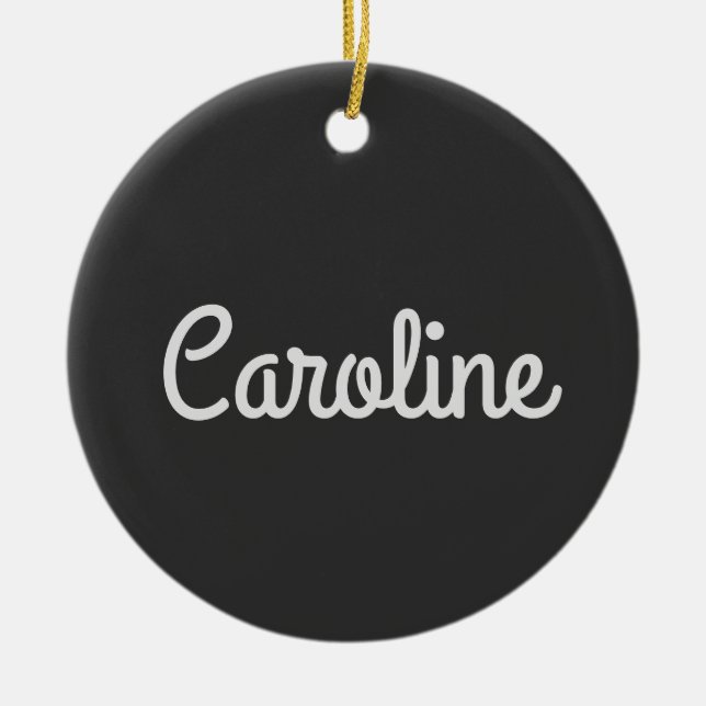 Cute Minimalist Script Typography Namn Black White Julgransprydnad Keramik (Framsidan)