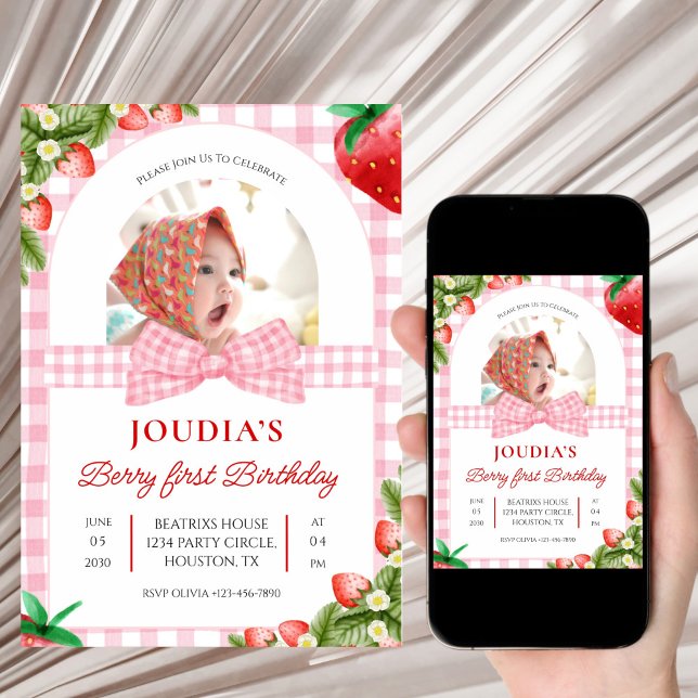 cute minimalist Watercolor  Berry First birthday Inbjudningar (Skapare uppladdad)