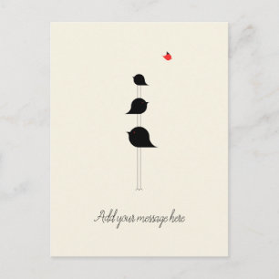 Cute Minimalistic Birds Black Red Teckning Vykort