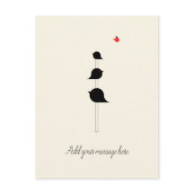 Cute Minimalistic Birds Black Red Teckning