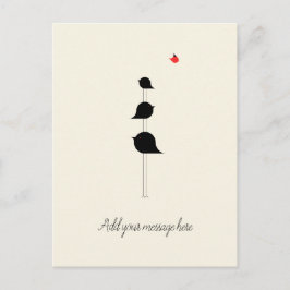Cute Minimalistic Birds Black Red Teckning Vykort