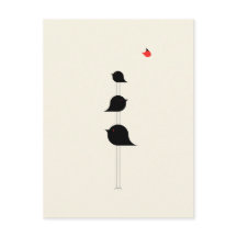 Cute Minimalistic Birds Black Red Teckning
