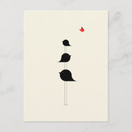 Cute Minimalistic Birds Black Red Teckning Vykort