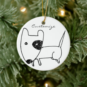 Cute Minimalistic Black-öga Hund Thunder_Cove Julgransprydnad Keramik