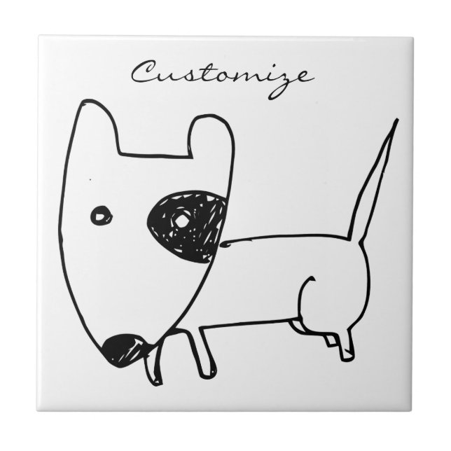 Cute Minimalistic Black-öga Hund Thunder_Cove Kakelplatta (Framsidan)