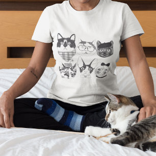 Cute Minimalistic Cat Ansikte Sketches T Shirt