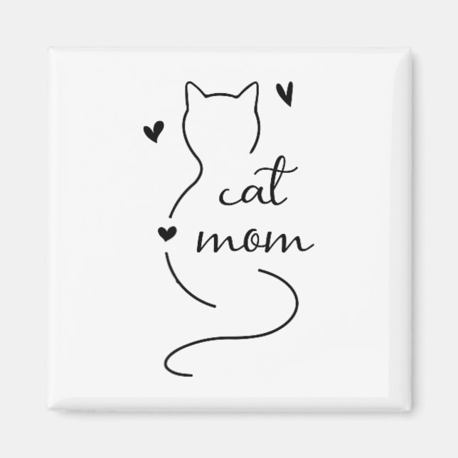Cute Minimalistic Cat Mam Cat Mamma Kattunge Kitte Magnet (Framsidan)