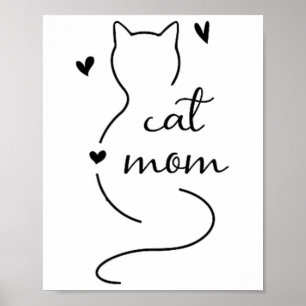 Cute Minimalistic Cat Mam Cat Mamma Kattunge Kitte Poster