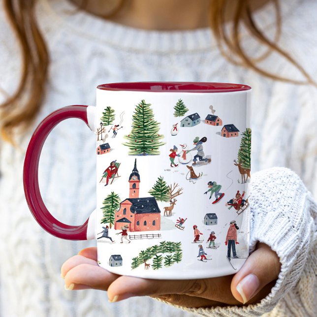 Cute Minimalistic Nordic Winter Village jul Mugg (Cute Minimalistic Nordic Winter Village Christmas Mug)