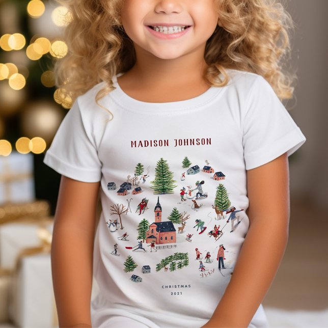 Cute Minimalistic Nordic Winter Village jul T Shirt (Cute Minimalistic Nordic Winter Village Christmas T-Shirt)