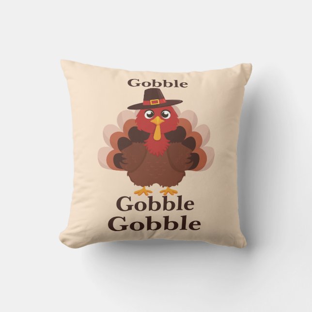Cute Minimalistic Thanksgiving Funny Gobble Turkey Kudde (Framsida)